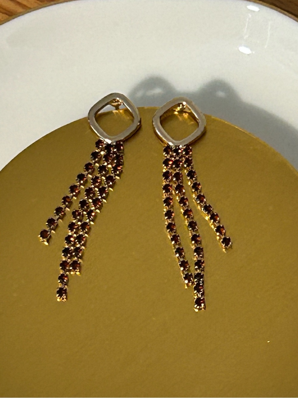 Gold-Tone Garnet Red Drop Chain Earrings Women's Jewelry